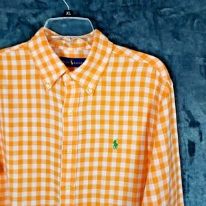 Ralph Lauren Shirt Men's Large Orange Gingham Check Long Sleeve Button Down
